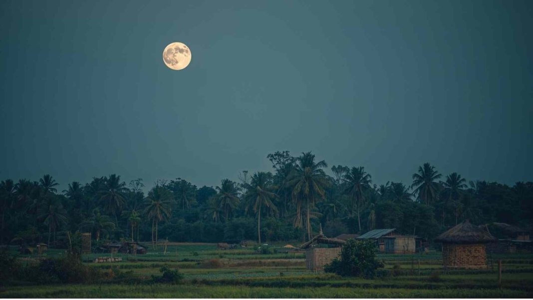 বাংলাদেশের গ্রামীণ পরিবেশে হান্টার্স সুপারমুনের অপূর্ব দৃশ্য