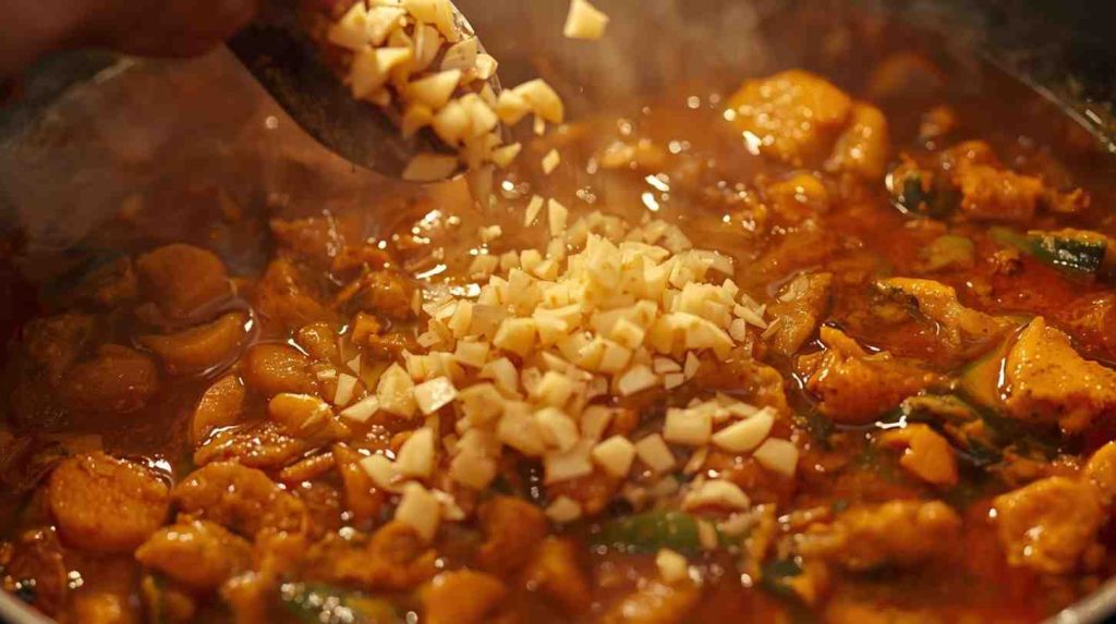 খাবারের মধ্যে রসুন, যা স্বাদ বৃদ্ধি এবং পুষ্টি সমৃদ্ধ করে।