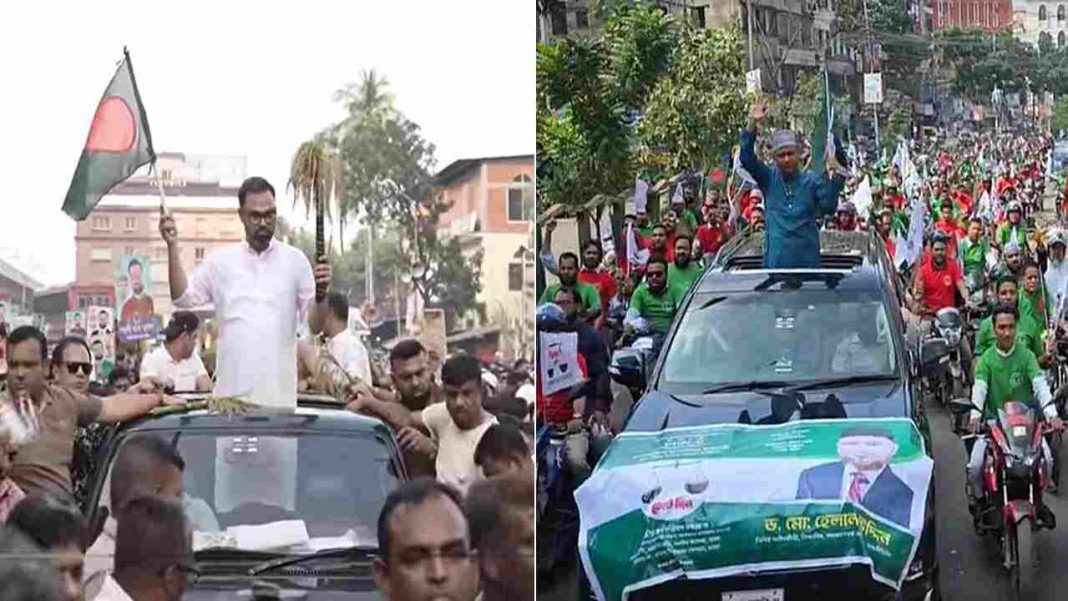 ঢাকায় ভোটের উৎসব চলাকালীন নির্বাচনি প্রচারণায় ব্যস্ত রাজনৈতিক কর্মীরা