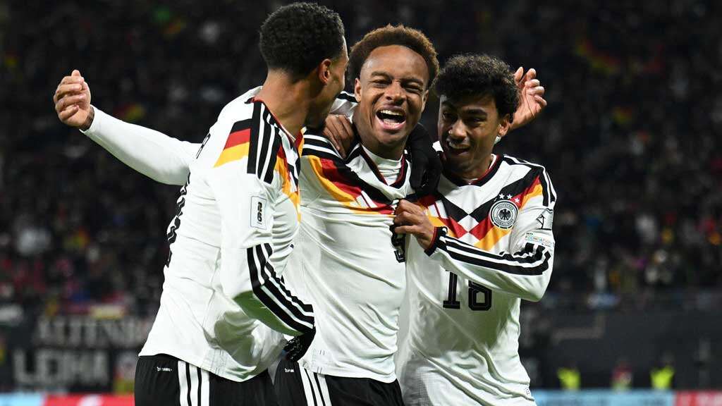 Germany vs Slovakia match – German players celebrating a goal in World Cup qualifier