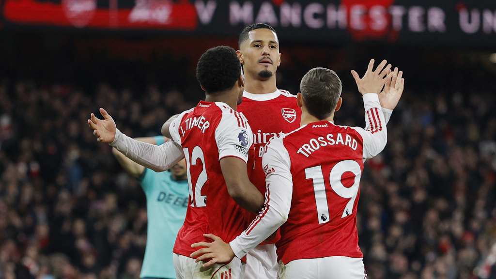 উলভস বনাম আর্সেনাল প্রিমিয়ার লিগ ম্যাচে শেষ মুহূর্তের আত্মঘাতী গোলে জয়ের উদযাপন করছে আর্সেনাল